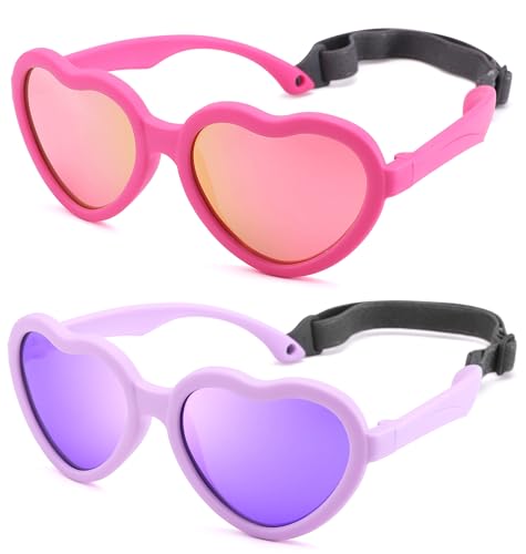LIU·WEN Kids Heart Sunglasses for Toddler Girls Age 2-8 - Polarized TPEE Rubber Flexible Shades