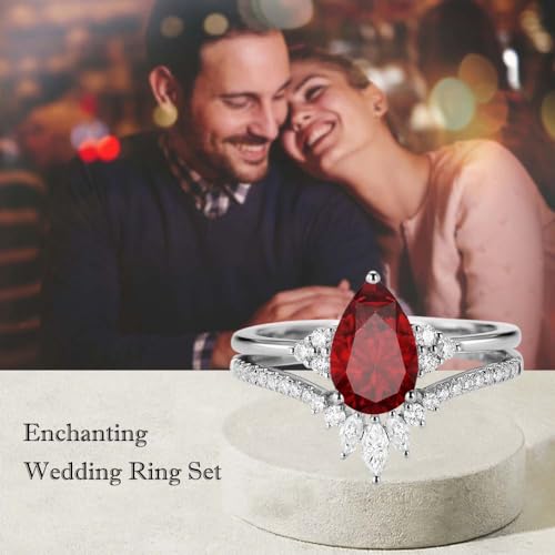 2 Carat Gemstone Wedding Ring Set - Pear Shaped Gem with Moissanite Bridal Sets Wedding Rings White Yellow Rose 10K 14K 18K Gold 925 Sterling Silver Pear Womens Wedding Ring Sets for Women3