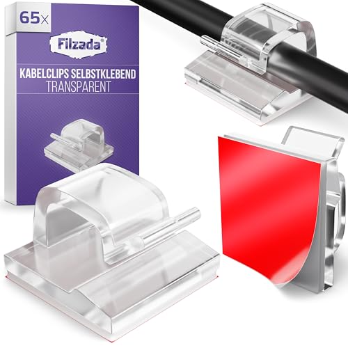 Filzada® 65x Kabelhalter Selbstklebend Transparent - Kabelclips Indoor & Outdoor - Kabelführung - Outdoor Kabel Clips - Kabelhalter Wand - Cable Holder - kabelführung - Kabelklemmen für Lichterketten