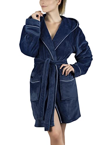 Gräfenstayn Bademantel Damen flauschig mit Kapuze - Kuschelfleece - Öko-Tex Standard 100 - Morgenmantel leicht & kurz - Größe (S, Blau) Gräfenstayn Bademantel Damen flauschig mit Kapuze - Kuschelfleece - Öko-Tex Standard 100 - Morgenmantel leicht & kurz - Größe (S, Blau)