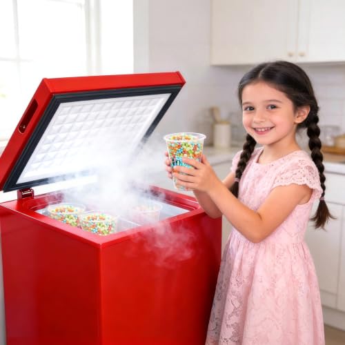 Image of Chest Freezer Low temperature quick freeze 14℉ to -40℉ Compact Freezer - 2 Removable Baskets Match Day Parties, Home Bar Game Day &Soccer Party (Red, 1.8 Cubic Feet)