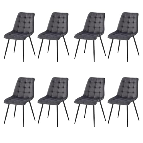 EGOONM 8er Set Moderne Samt Esszimmerstühle gepolsterte Küchenstühle armlose Stühle Metall Lounge Stühle mit Rückenlehnen (Hellgrau)