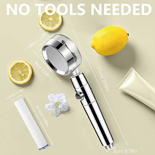 360 Degrees Rotating High Pressure Shower Heads, Handheld Turbo Fan Shower With Filter, One Key Pause Switch, Easy Install Showerhead (2 Pcs: Silver And Gold) #TOP5