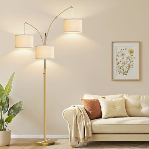 Nintiue Dimmable Brass Arc Floor Lamp with 3 Lights