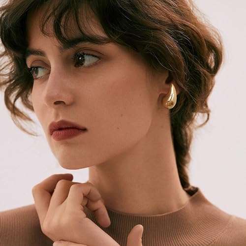 Gacimy Gold Teardrop Earrings Dupes for Women, Chunky Gold Earrings for Women with 925 Sterling Silver Post, 14K Gold Tear Drop Earrings for Women4