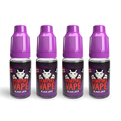 Vampire Vape 10ml 0mg E-Liquid (4 Pack) - Vape Juice/eliquid for E-Cigarettes/E-Cig Vape Starter Kits - NO Nicotine (Black Jack)