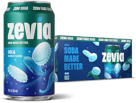 Zevia Zero Sugar Soda, Cola, 12 oz Cans (8-Pack) – Naturally Sweetened, Non-GMO Project Verified, Gluten-Free, Vegan