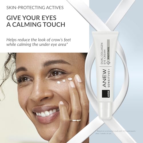 Avon Anew Sensitive+ Dual Collagen Eye Cream 15ml, Suitable for Sensitive Skin, Contains Skin-soothing Actives To Boost Collagen, Cruelty Free