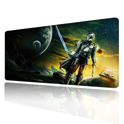 Jasuine XXL Extra Large Gaming Mouse Pad Mandalorian-Custom Desk Pad,Mousepad Non-Slip Rubber Base & Stitched Frame Mouse Mat,Portable Desk Mat Computer Keyboard Mice Laptop and PC,31.5X15.7 inches