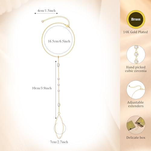 Hand Chain Bracelet for Women: Dainty 14k Gold Silver Plated Ring Chain Bracelets for Women Trendy Jewelry for Wedding Prom Birthday Gifts for Women4