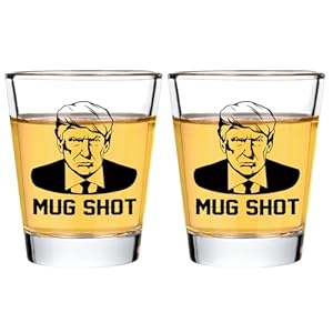 DAZLUTE Trump Shot Glass, 2 Pack Donald Trump Shot Glasses, Trump Mug Shot Photo, Patriotic Gift for Political Enthusiasts Patriotic Party, Donald Trump Merchandise for Republican Supporters, 2 Oz
