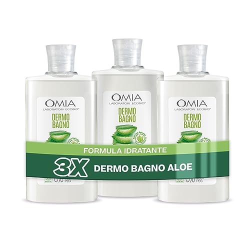 Omia Dermo Bagno Eco Bio con Aloe Vera del Salento, Bagnoschiuma Delicato e Rinfrescante, Dermatologicamente Testato, Formula Vegana e Nichel Free, Confezione da 3 Pezzi, Flaconi da 400 ml