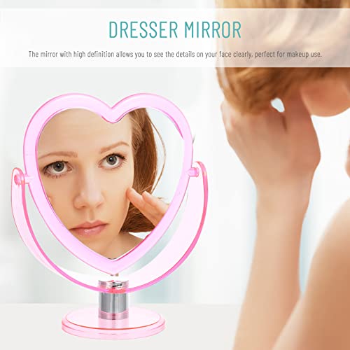 Fomiyes Tabletop Vanity Mirror Heart- Shaped Double Sided Magnifying Makeup Mirror Bathroom Bedroom Vanity Mirror Pink #TOP5