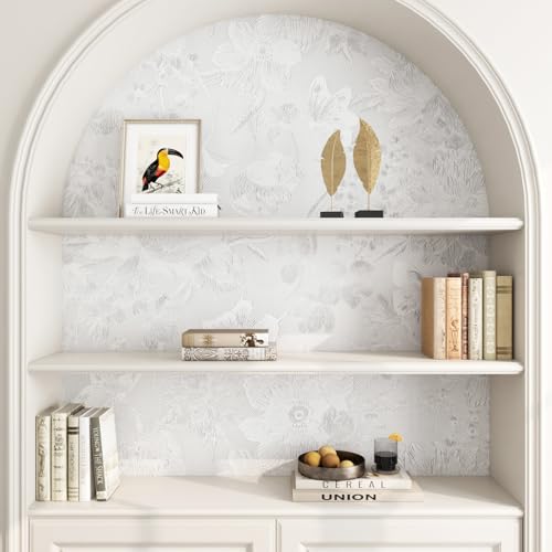FunStick 24"x200" White Peel and Stick Wallpaper Modern Textured Embossed Vinyl White Butterfly Floral Contact Paper Renter Friendly Wallpapers for Bathroom Walls Kitchen Cabinet Wallpaper Waterproof by FunStick - Used condition - Image 4