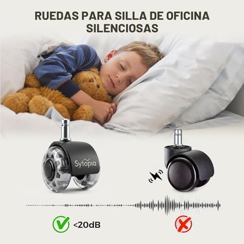 Miniatura 5 de Sytopia Ruedas Silla Oficina De Goma, 11 22 Mm, Silenciosas Y Suaves Para Suelo Duro, Adecuadas Para Sillas De Escritorio Y Gaming, No Rayan, Juego De 5 Gris, No Compatible Con Sillas 1kea