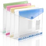 XingDuing Binder Pocket, 5 Pack Plastic Envelopes Binder Pocket with Tight Closure,11 Holes Expandable Binder Folders, olders with Pockets Side Loading, Binder Organizer, Letter Size, Assorted Colors