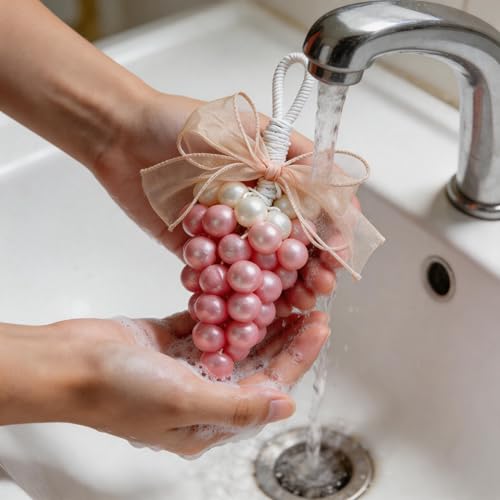 Image of Colorful Grape Soap on Rope Cute Shaped Handwashing Grapes Soap Bar, Novelty Hanging Fruit Soap for Bathroom Decor,Fun Gift Handmade Soap