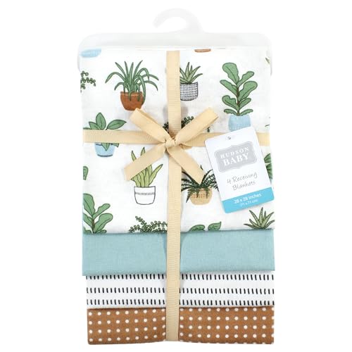 Image of Hudson Baby Unisex Baby Cotton Poly Flannel Receiving Blankets, Plants, One Size