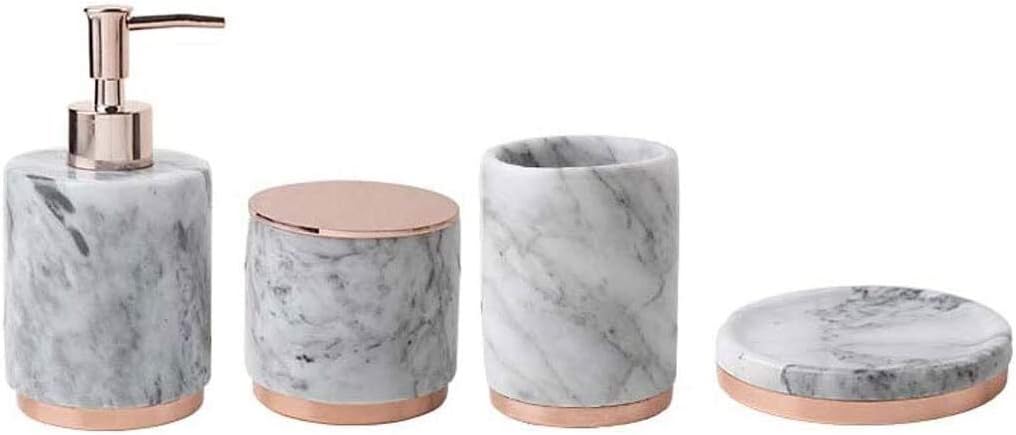 Bathroom Set Marble Bathroom Lotion Dispenser Soap Dish Tooth Cup Cotton Swab Box Tray Bathroom Suite Light Luxury wash (Color : Black Size : 4 Piece Set) (Grey 5 piece set) image 4