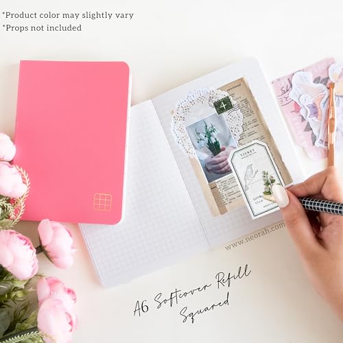 Image of NEORAH -A6 Checked Notebook (Square Ruling) SOFT COVEROrganiser REFILL | 110 GSM | 160 pages (Size 14.8 cm x 10.5 cm) Planner Journaling Writing Note Taking Diary,Travellers Journal- Pink