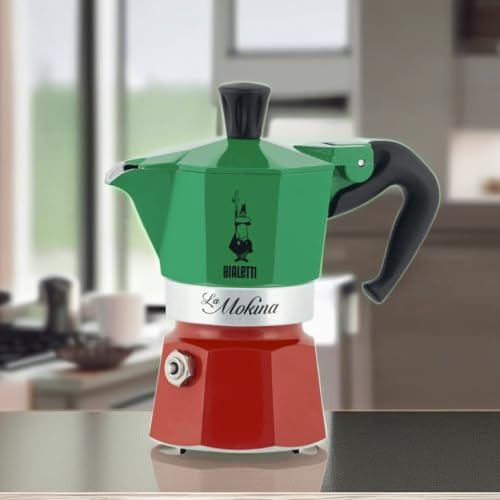 Image of Bialetti Moka Express Iconic Italian Stovetop Espresso Maker (Green /Red, Makes 1 /2 Cups)
