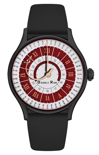 Image of DOUBLERUN Black Case Silicone Strap, 24-Hour Display, Roman Numerals, Analog Watch