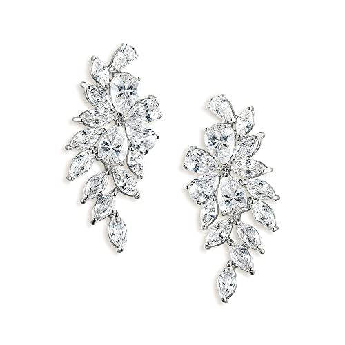 Pendientes de Mujer-Clearine Zirconia Cúbica Marquise Pendientes de Lágrima Joyería de Boda,Color Claro Plata-Tono