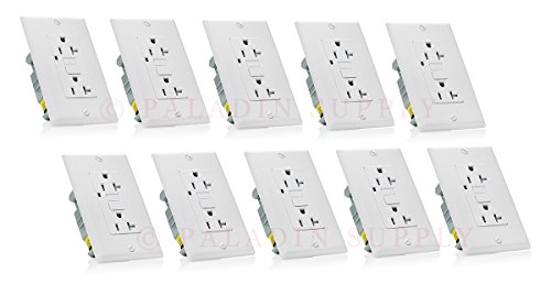 Paladin 20A Tamper Resistant GFCI GFI Receptacle Outlet w/Wallplate & LED Indicator - UL Certified, White, 20 Amp 125v (10 Pack)