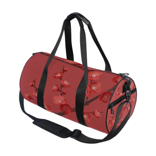 Bolsa de lona para viajes y entrenamientos con flores de cerezo rojo