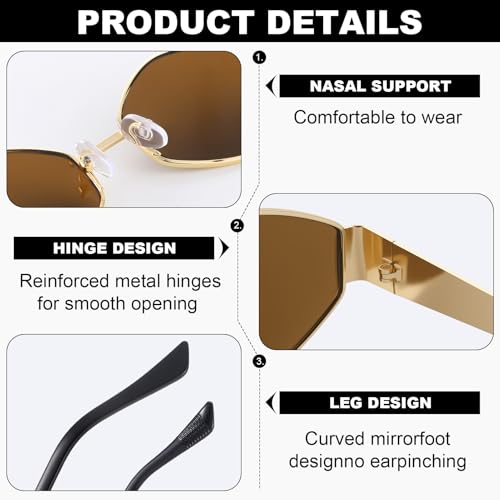 Trendy Hexagon Metal Sunglasses for Women Men Small Retro Narrow Metal Frame Shade3