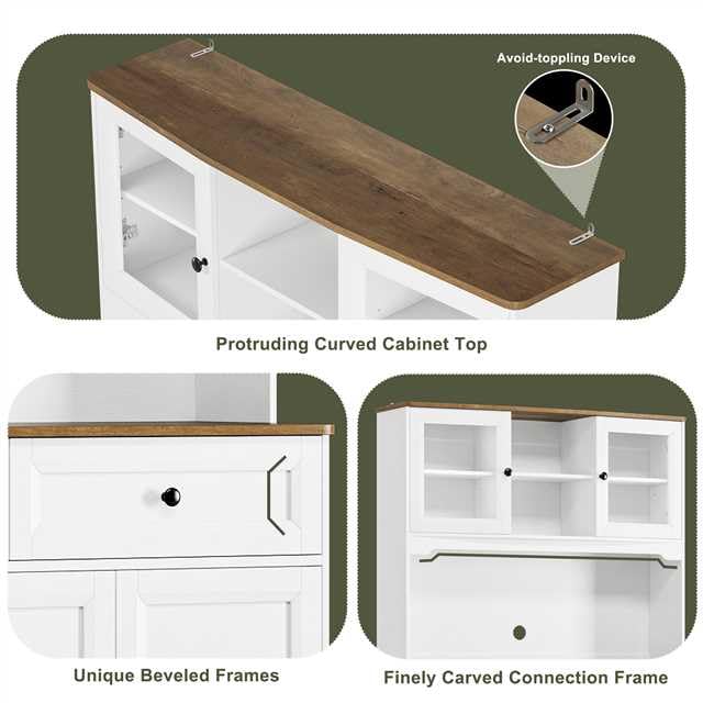 Kitchen Pantry Storage Cabinet, Freestanding Hutch Cabinet with Buffet Cupboard, Utility Pantry with Microwave Stand,Tall Kitchen Cabinets with Adjustable Shelves for Kitchen 7 Kitchen Pantry Storage Cabinet, Freestanding Hutch Cabinet with Buffet Cupboard, Utility Pantry with Microwave Stand,Tall Kitchen Cabinets with Adjustable Shelves for Kitchen - Image 5