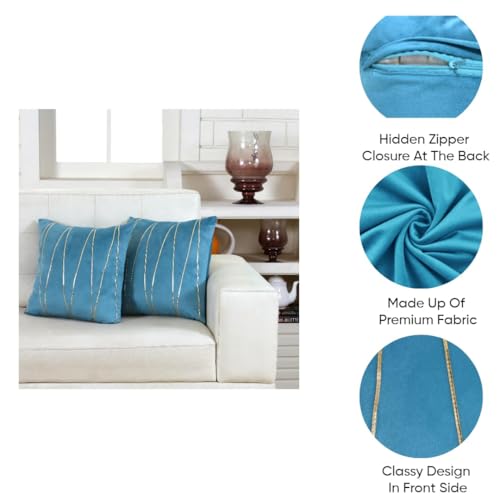 Image of Amazon Brand - Umi Gold Leather Striped Pack of 2 Throw Pillow Covers Velvet Decorative Cushion Covers Cases for Sofa Bedroom Livingroom Car 24 x 24 in Teal Color