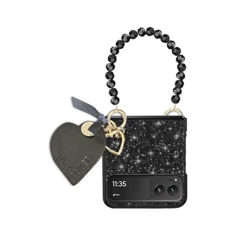 UMESEIL for Moto Razr 2023 Case with Two Chains, Motorola Razr 2023 Cute Case Cover, Stylish Bling Leather Design Slim Shockproof Phone Case for Razr 2023 Black Cover