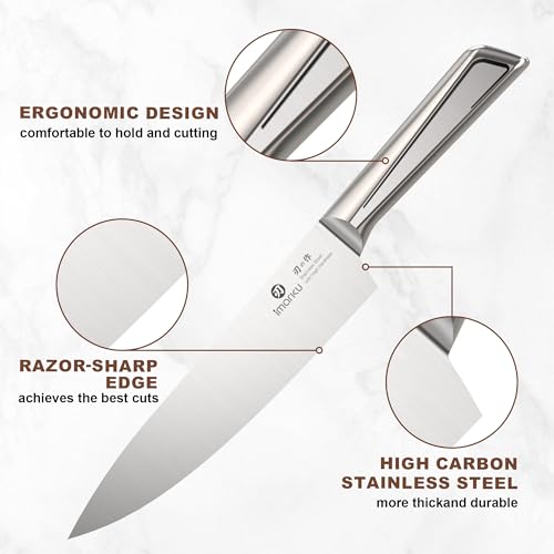 Image of imarku High Carbon Stainless Steel Gyutou Knife Set with Block, Precision-Forged Razor Sharp 10-15 Edge, Ergonomic Non-Slip Handle, Built-in Sharpener, Brown, Best Gift Choice, Cooking Enthusiasts