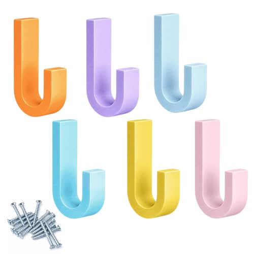 Novabright 6 Pack Colorful Coat Wall Hooks Cute Backpack Adhesive Hooks Plastic Coat Rack Wall Mount Hippie-Colored Hook for Office Hanging Bags Posters Key Towels Entryways Bathrooms Door Decor