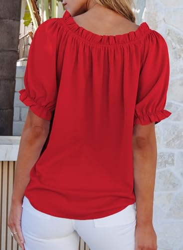 EVALESS Womens Tops Off The Shoulder Blouses for Women Dressy Casual Cute Puff Sleeve T Shirts Fashion 20254