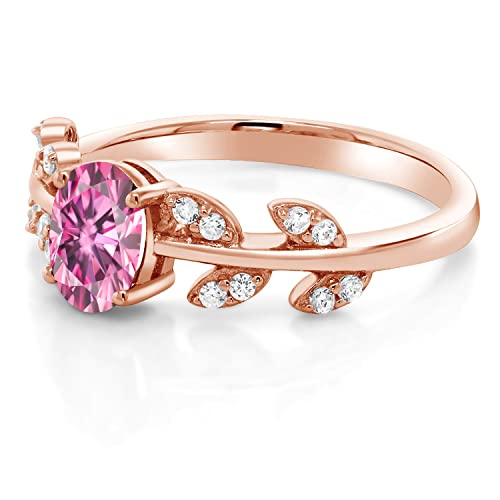 Gem Stone King 18K Rose Gold Plated Silver 7X5MM Oval Gemstone Birthstone Twisted Olive Branch Leaf Vine Band Wedding Ring For Women | Available In Size 5, 6, 7, 8, 94