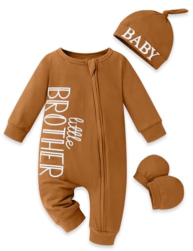 Image of FoWear Baby Boy Clothes Letter Print One Piece Romper Baby Coming Home Outfits with Hat Newborn Boy Outfits