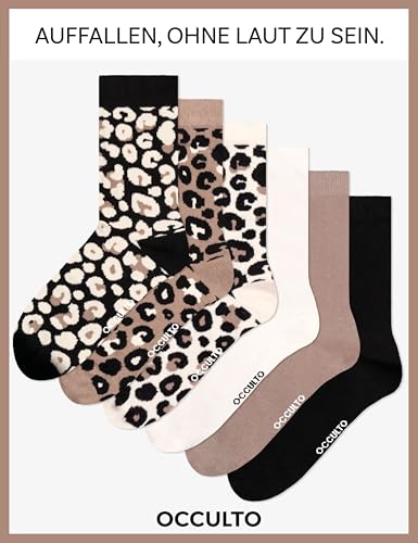 Occulto Damen Leo Socken 6er Pack (Modell: Leonie), Baumwollsocken Beige Mix 39-42