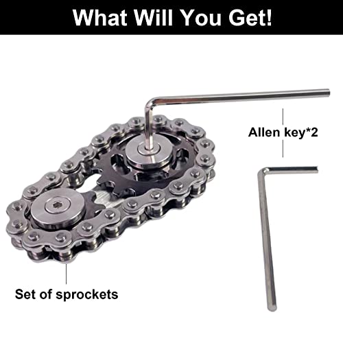 Bike Chain Gear Fidget Spinner, Metal Sprocket Chain Fidget Toy, Stress Anxiety Relief Fidget Toy, Focus Finger Spinning Toy, Stainless Steel Durable Mechanics W/ Smooth Bearings Edc Novelty Toy #TOP6