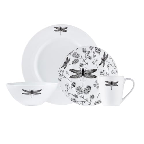 HomeStock Eclectic Exclusivity Dinnerset 16Pc Dragonfly - Elegant 16-Piece Dinner Set with Dragonfly Design, Ideal for Stylish Dining and Entertaining