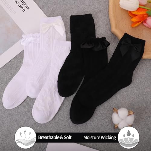 Image of Jspupifip 6 Pairs Lace Ruffle Frilly Crew Socks for Women Girls | Cotton Breathable Cute Princess Ankle Dress Lace Socks Thin Cool Casual Socks