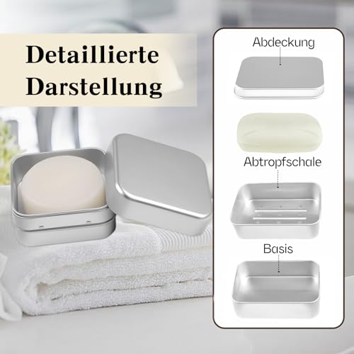 2 Stück Seifendose Reise Wasserdicht Seifenbox Festes Shampoo Aufbewahrung Seifenschale Metall Aluminium mit Soap Bar Bag, Abtropfgitter seifendose mit Deckel (Quadrat, Rechteck)