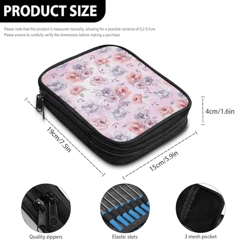 Image of Floral Crochet Hook Case with Web Pockets Leaves Knitting Needle Storage Portable Crochet Storage Organizer for Crochet Hooks, Knitting Needles,Knitting Crochet Supplies