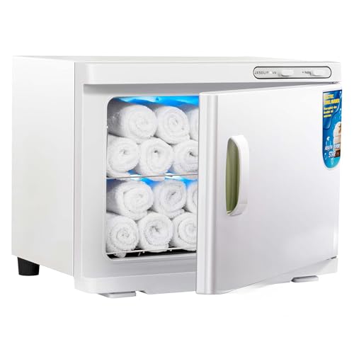 Professional Hot Towel Warmer with UV, 2-in-1 Professional Hot Towel Warmers for Facials SPA Massage Salon Heats Up Quick, Stainless Steel Rack, For Spa Salon Home Use (White, 23 L)