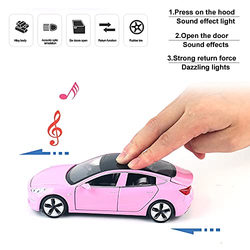 Model 3 Toy Car, 1:32 Zinc Alloy Diecast Car Toys For Kids, Pull Back Collectible Vehicle Toy Door Opening Scale Car Model With Sound And Light, Birthday Gift For Boys Girls 3+ Years Old #TOP1