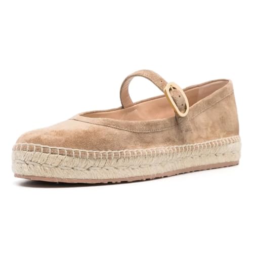FSJ Women Espadrilles Mary Jane Flats Closed Round Toe Hidden Heel Platform Pumps Buckle Strap Suede Comfortable Dress Shoes Size 4-16 US - Main Image