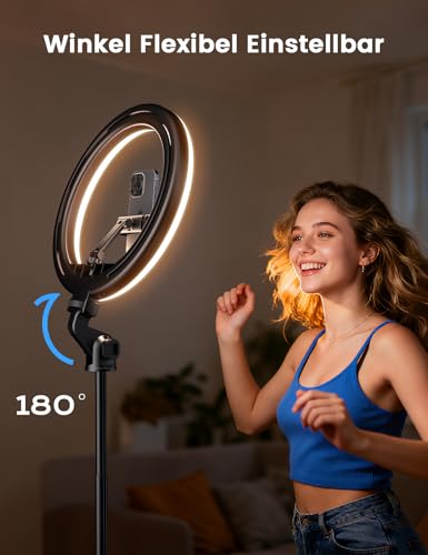 10,2\ Dimmbares Ringlicht mit 75 Zoll hohem Aluminium-Stativ, Flimmerfreies LED-Make-up-Licht/Cold-Shoe-Schnellmontagehalterung, Ringlicht für Handy, TikTok/Live-Stream, Videoaufnahmen