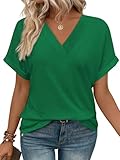 WIHOLL Green Tops for Women St Patricks Day Tshirts Shirts Short Sleeve V Neck Basic Summer Tee XL
