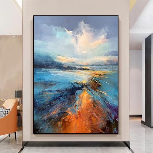 Peinture abstraite moderne de 100x160 cm avec cadre pour décoration d'intérieur chic